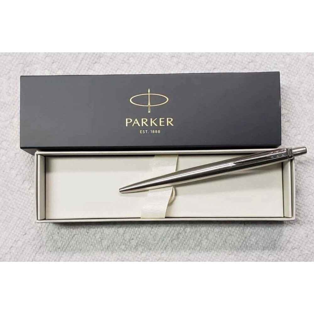 Parker Jotter Stainless Steel Chrome Trim Ballpoint Pen Black Ink With Gift Box